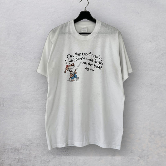 80s Country dog print Tee singing 'on the boat again'