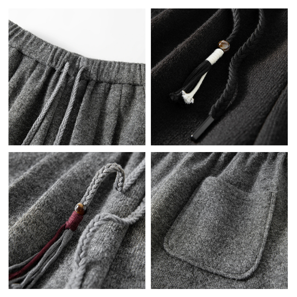 Drawstring Wool Blend Straight Trousers