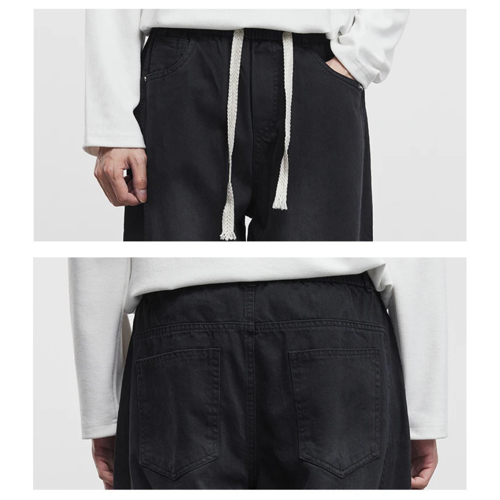 Drawstring Wide Tapered Jeans