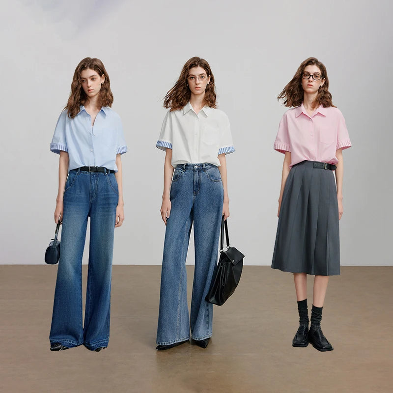 Short Sleeve Striped Pattern Blouse