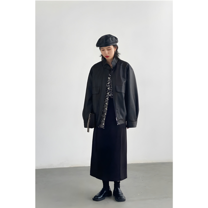 Stand Collar PU Leather Coat