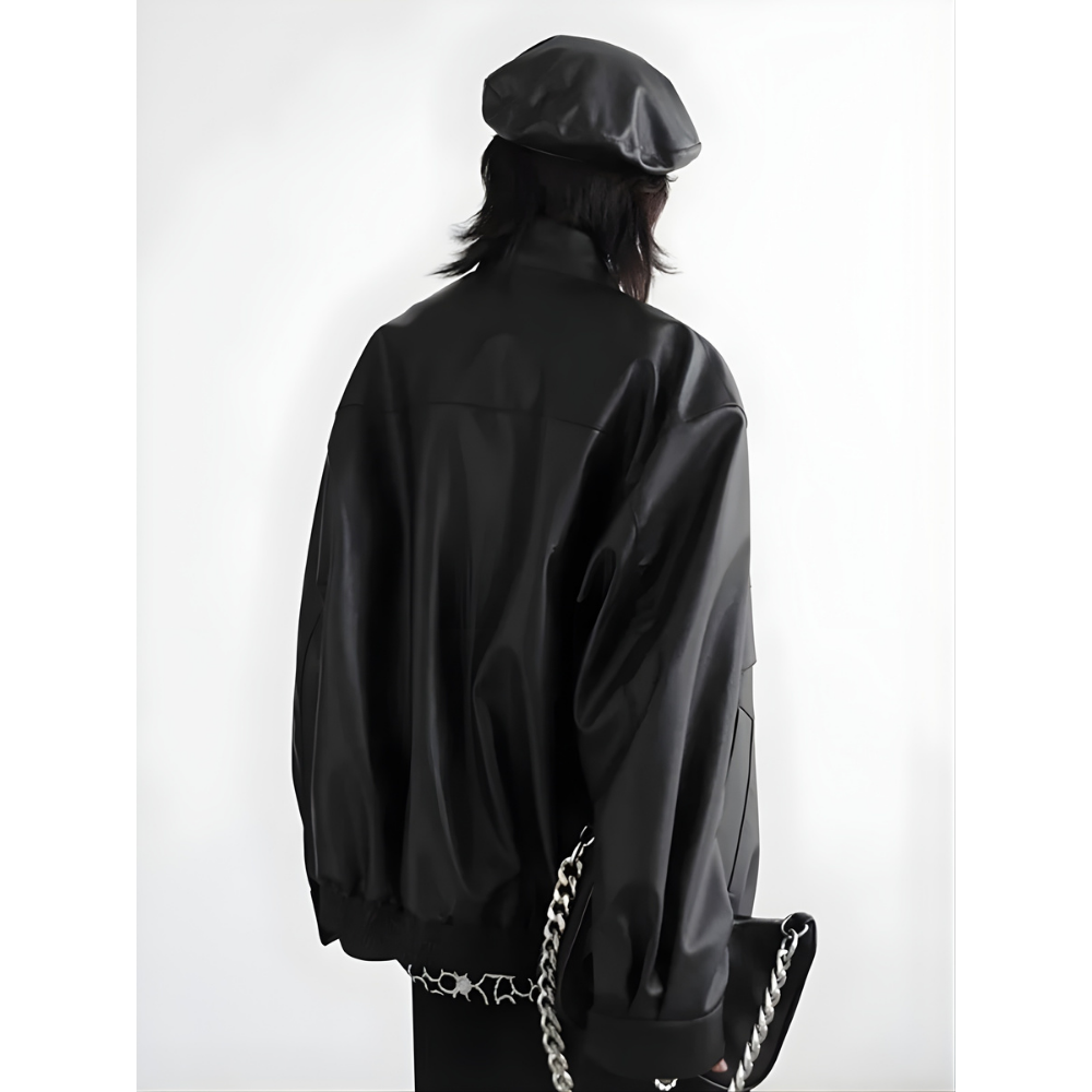 Stand Collar PU Leather Coat