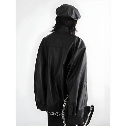 Stand Collar PU Leather Coat