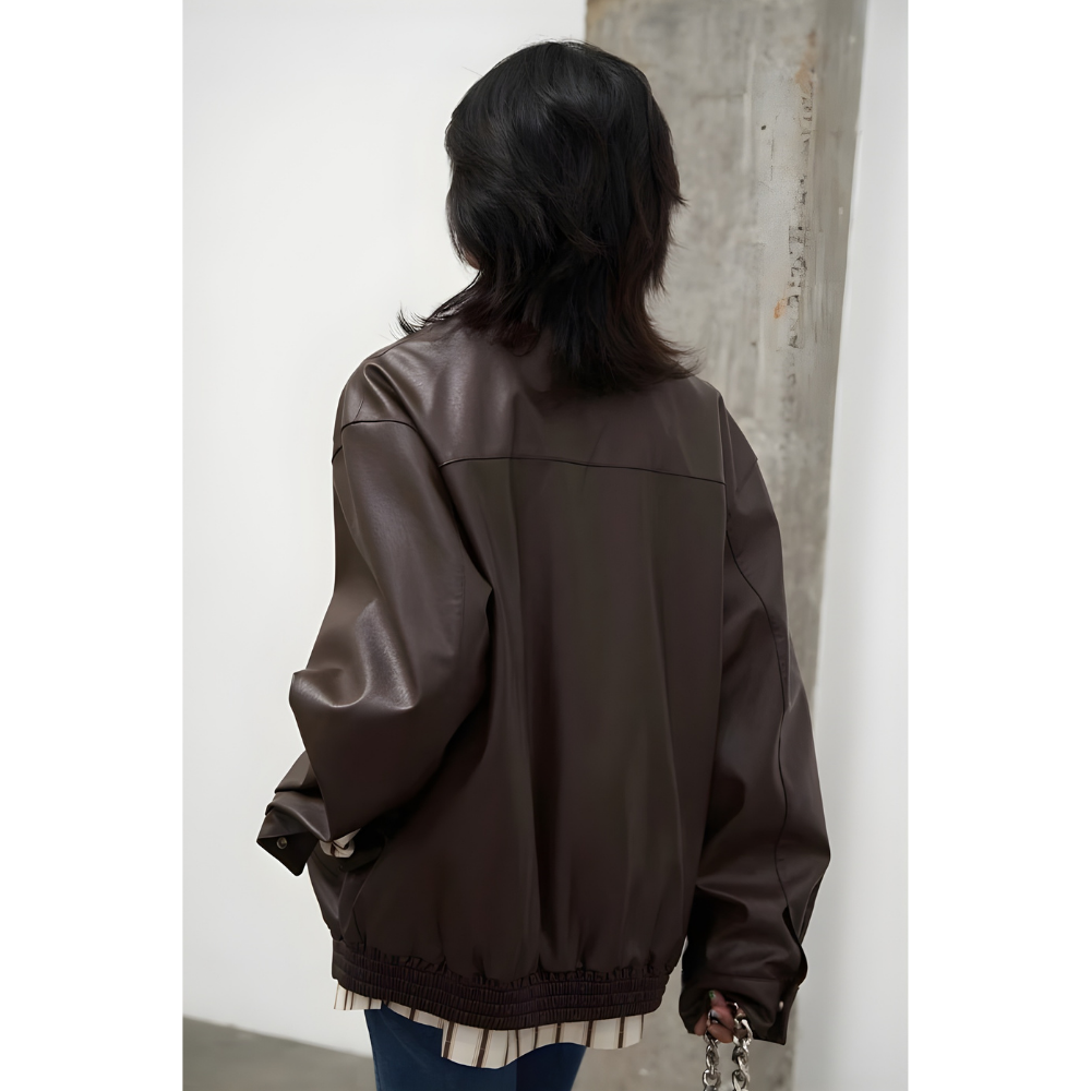 Stand Collar PU Leather Coat