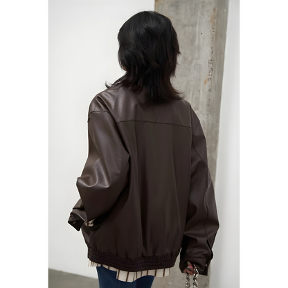 Stand Collar PU Leather Coat