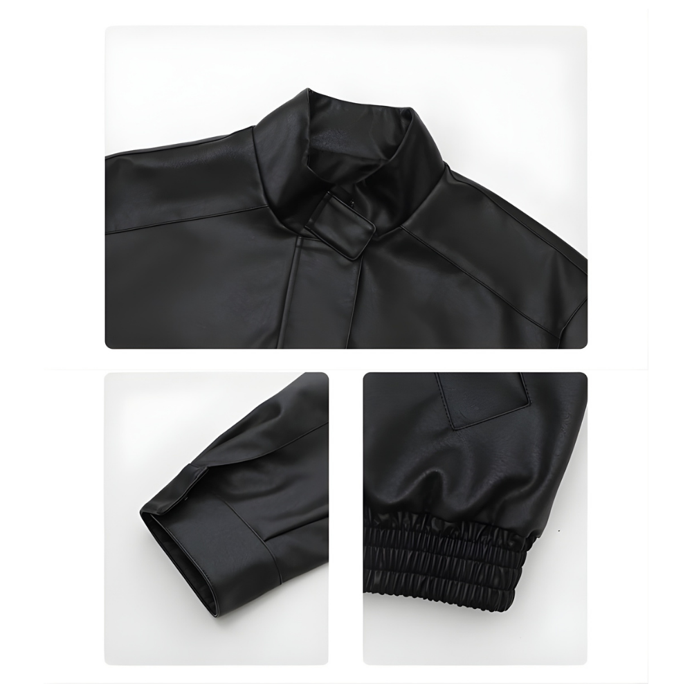 Stand Collar PU Leather Coat