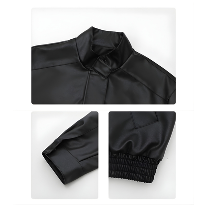 Stand Collar PU Leather Coat