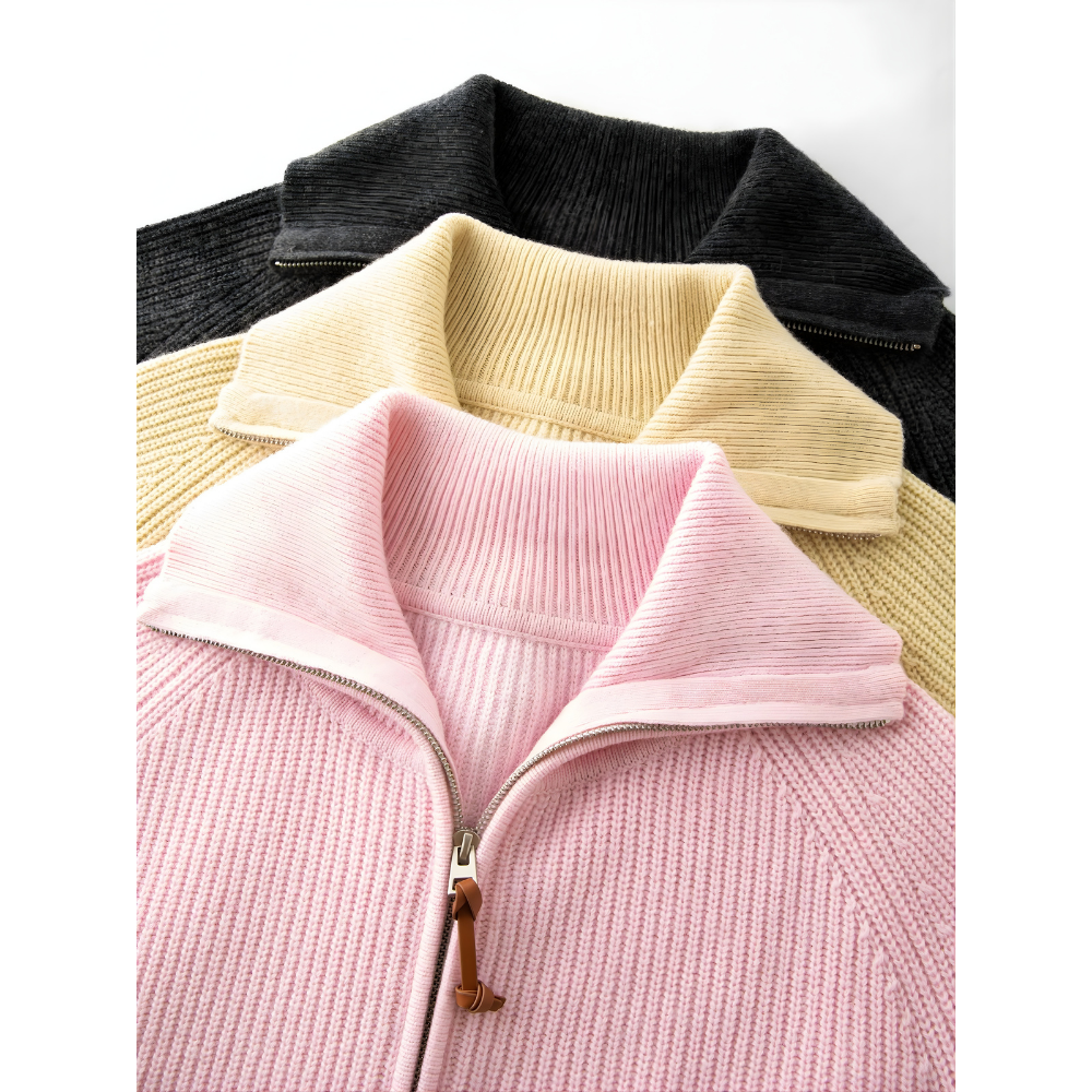 Wool Blend Full Zip Knit Cardigan