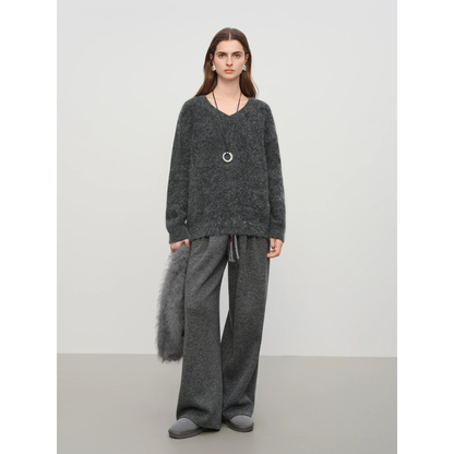 Drawstring Wool Blend Straight Trousers