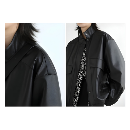 Stand Collar PU Leather Coat