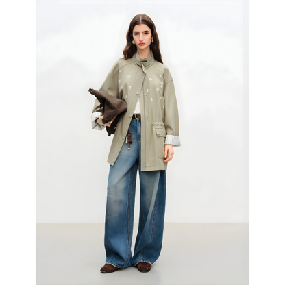 Birds Embroidered Design Coat Jackets