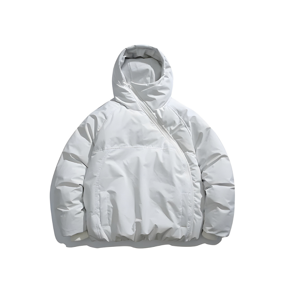 Loose Padded Cotton Hooded Diagonal Jacket