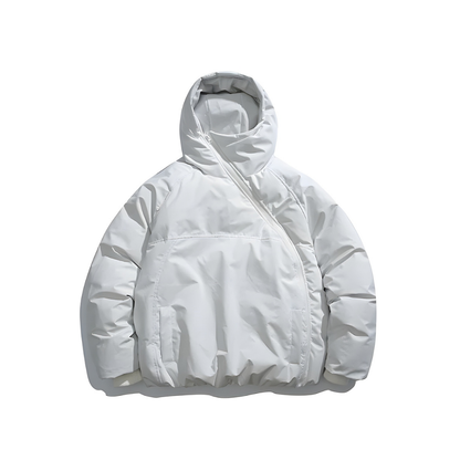 Loose Padded Cotton Hooded Diagonal Jacket