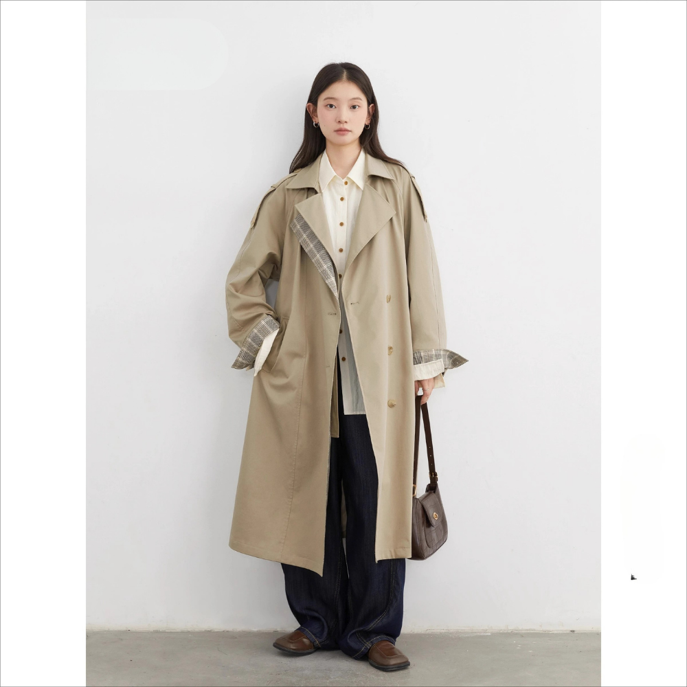 Oversized Check Designed Long Coat