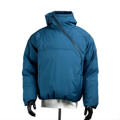 Loose Padded Cotton Hooded Diagonal Jacket
