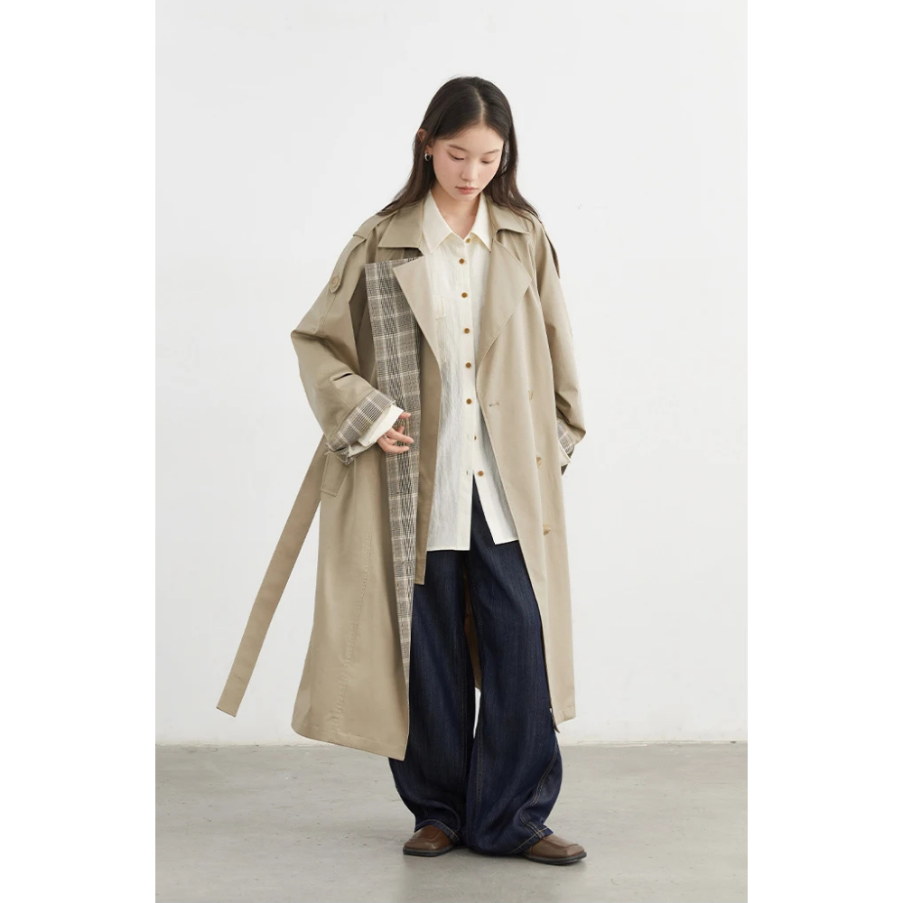 Oversized Check Designed Long Coat