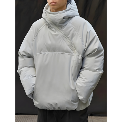 Loose Padded Cotton Hooded Diagonal Jacket