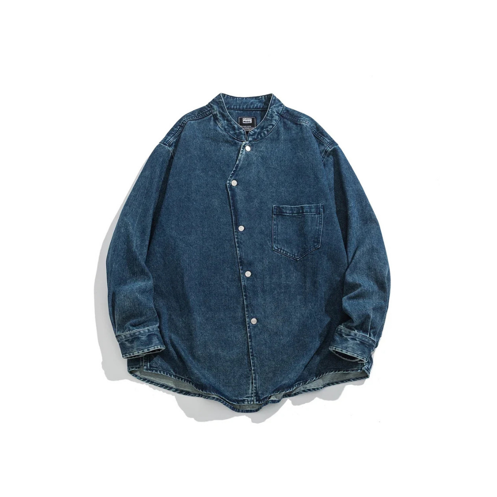 Stand Collar Snapped Denim Shirts