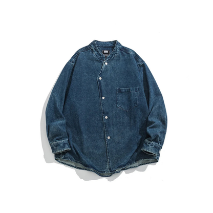 Stand Collar Snapped Denim Shirts