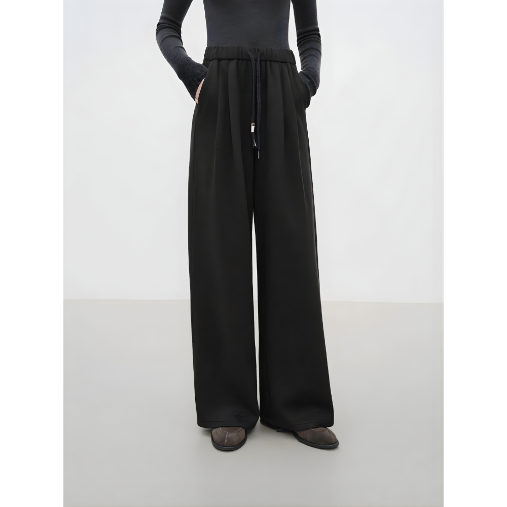 Drawstring Wool Blend Straight Trousers
