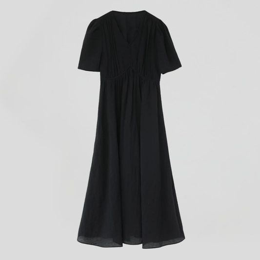 V-neck A Line Short Bubble Sleeves Dress