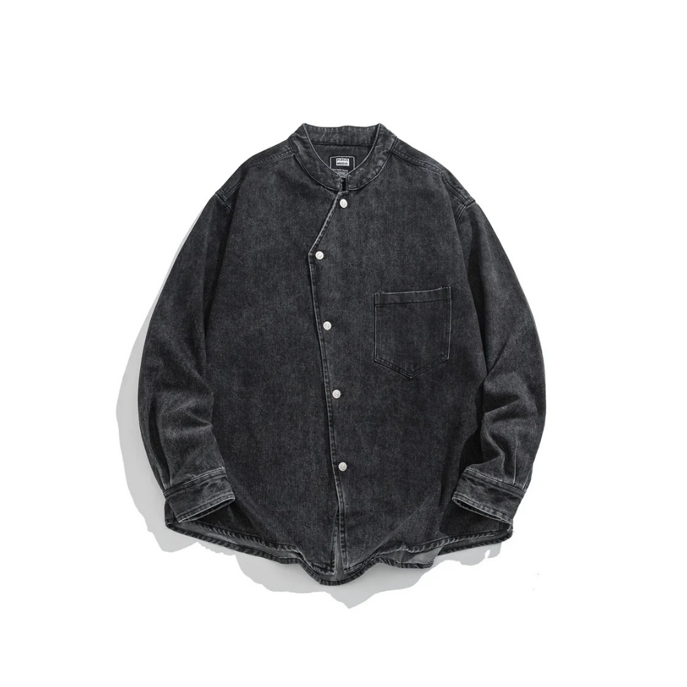 Stand Collar Snapped Denim Shirts