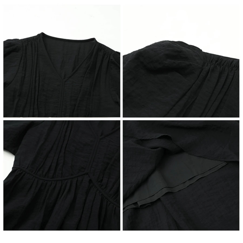 V-neck A Line Short Bubble Sleeves Dress