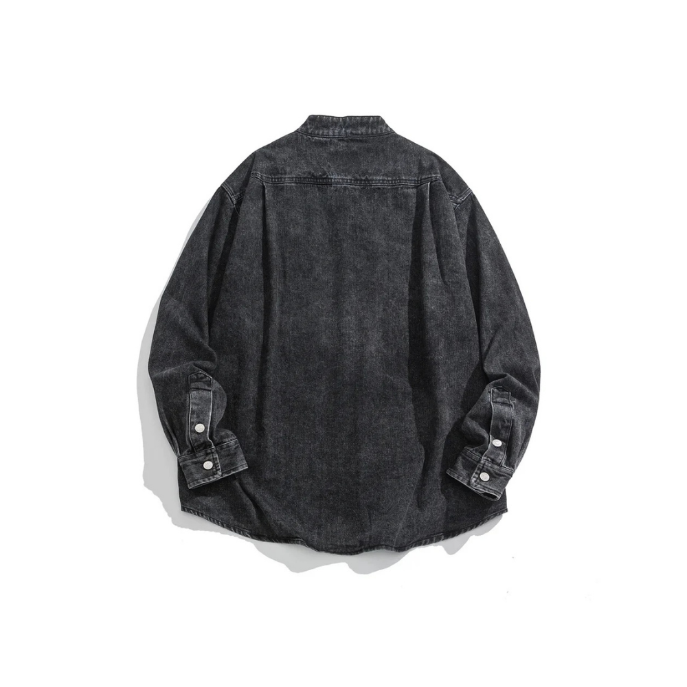 Stand Collar Snapped Denim Shirts