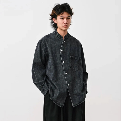 Stand Collar Snapped Denim Shirts