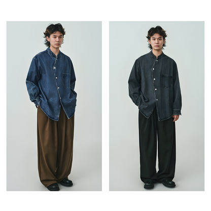 Stand Collar Snapped Denim Shirts