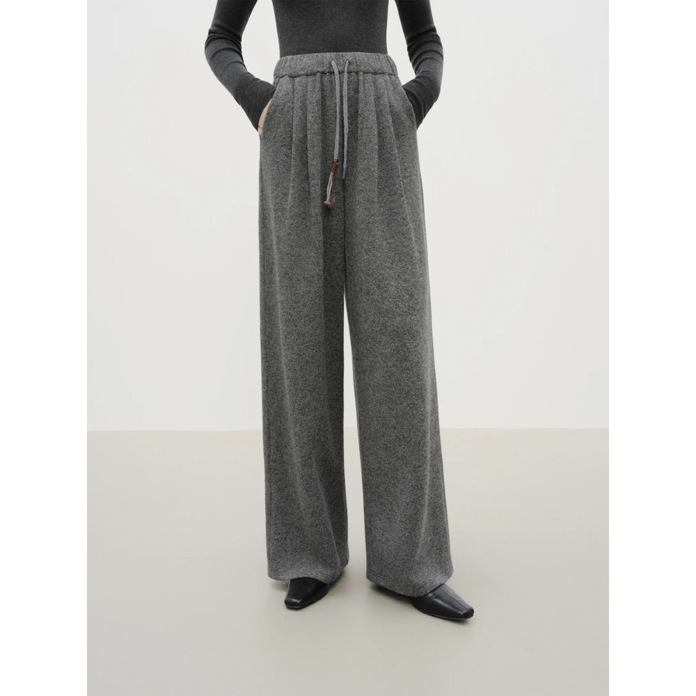 Drawstring Wool Blend Straight Trousers