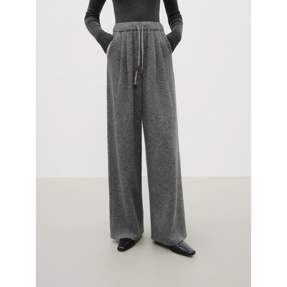 Drawstring Wool Blend Straight Trousers