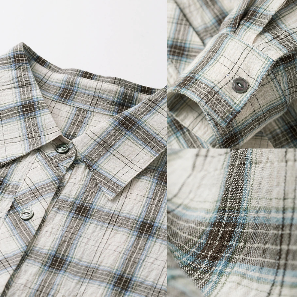 Down Collar Long Sleeve Checking Blouse