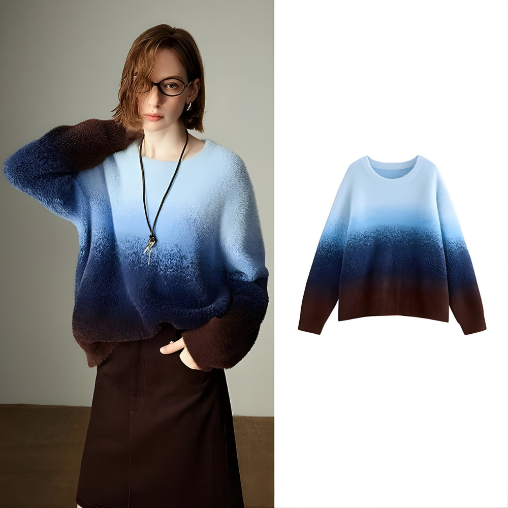 Crew Neck Gradation Knit Pullover