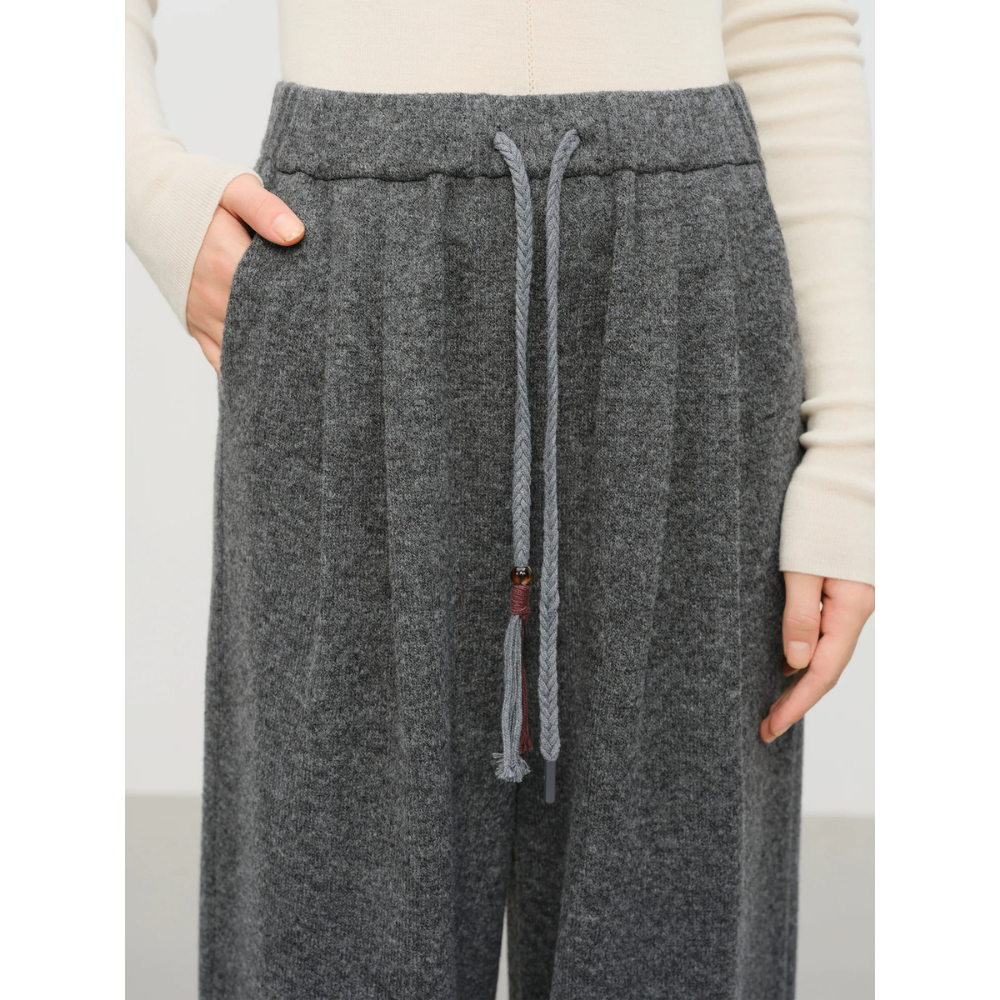 Drawstring Wool Blend Straight Trousers
