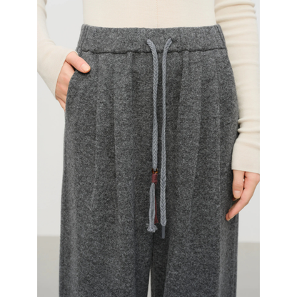 Drawstring Wool Blend Straight Trousers