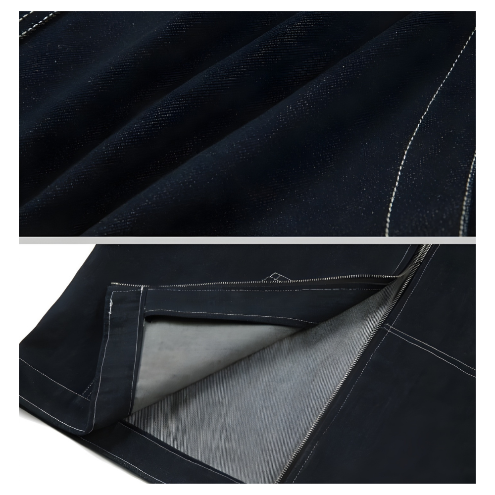 Vintage Leather Collar Spliced Denim Jacket