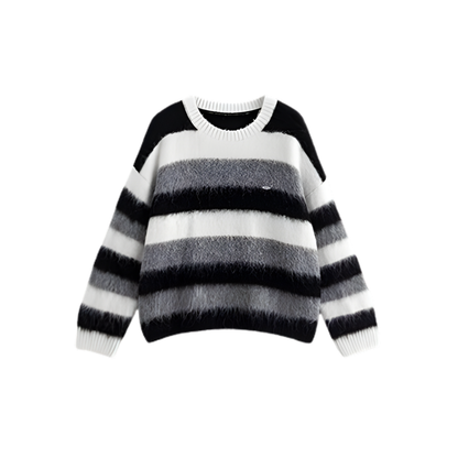 Wool Blend Crew Neck Stripe Sweater