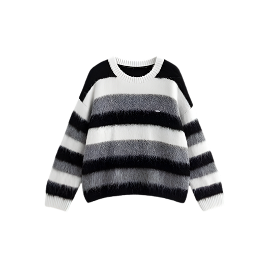 Wool Blend Crew Neck Stripe Sweater