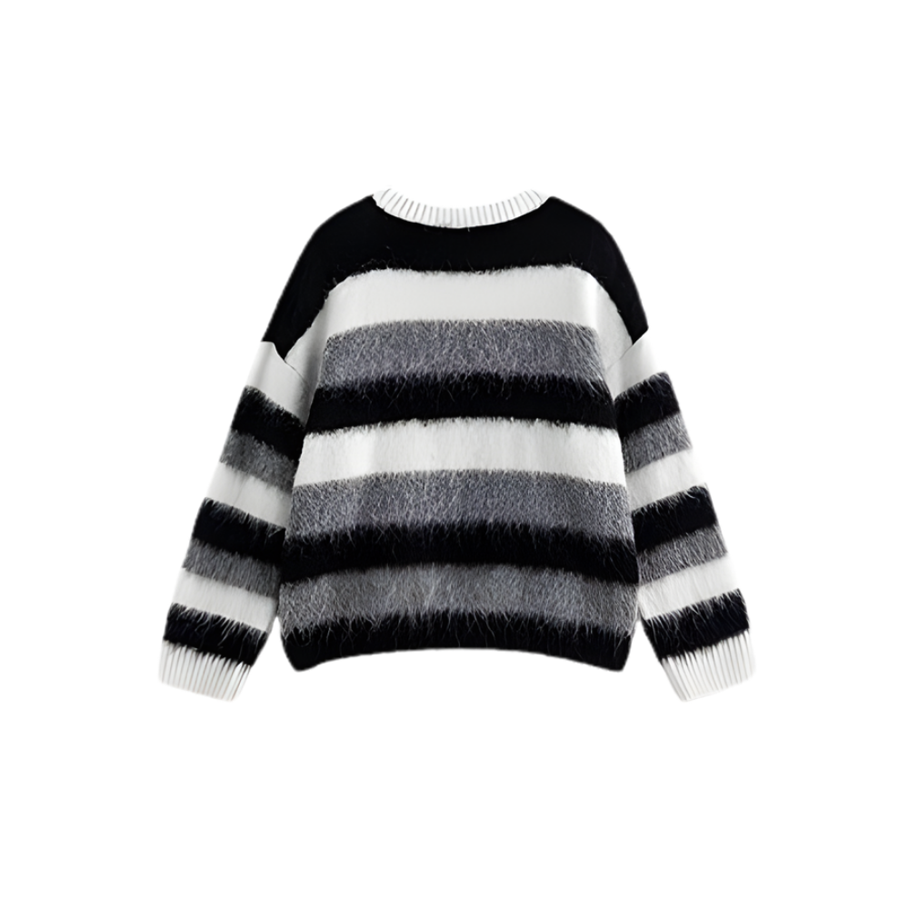 Wool Blend Crew Neck Stripe Sweater