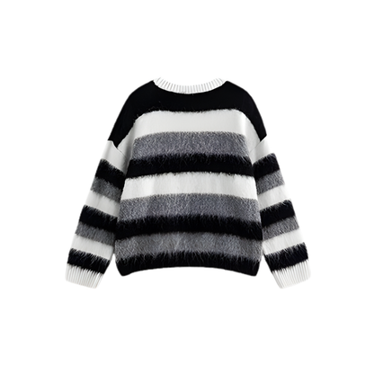 Wool Blend Crew Neck Stripe Sweater