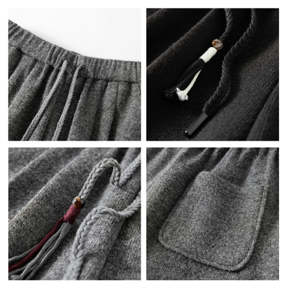 Drawstring Wool Blend Straight Trousers
