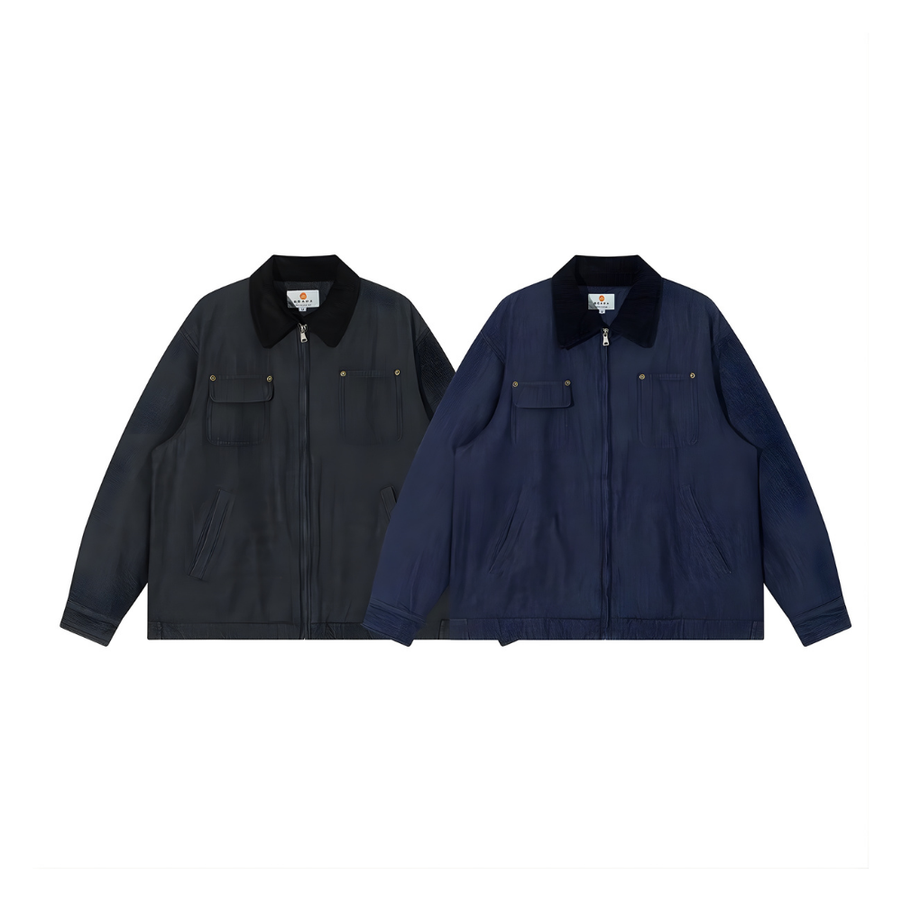 Double Pocket Switching Denim Zipup Jacket
