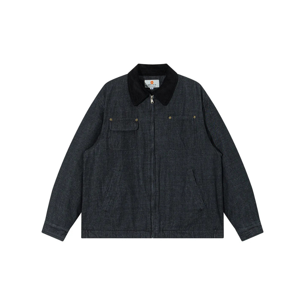 Double Pocket Switching Denim Zipup Jacket