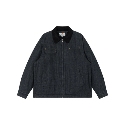 Double Pocket Switching Denim Zipup Jacket