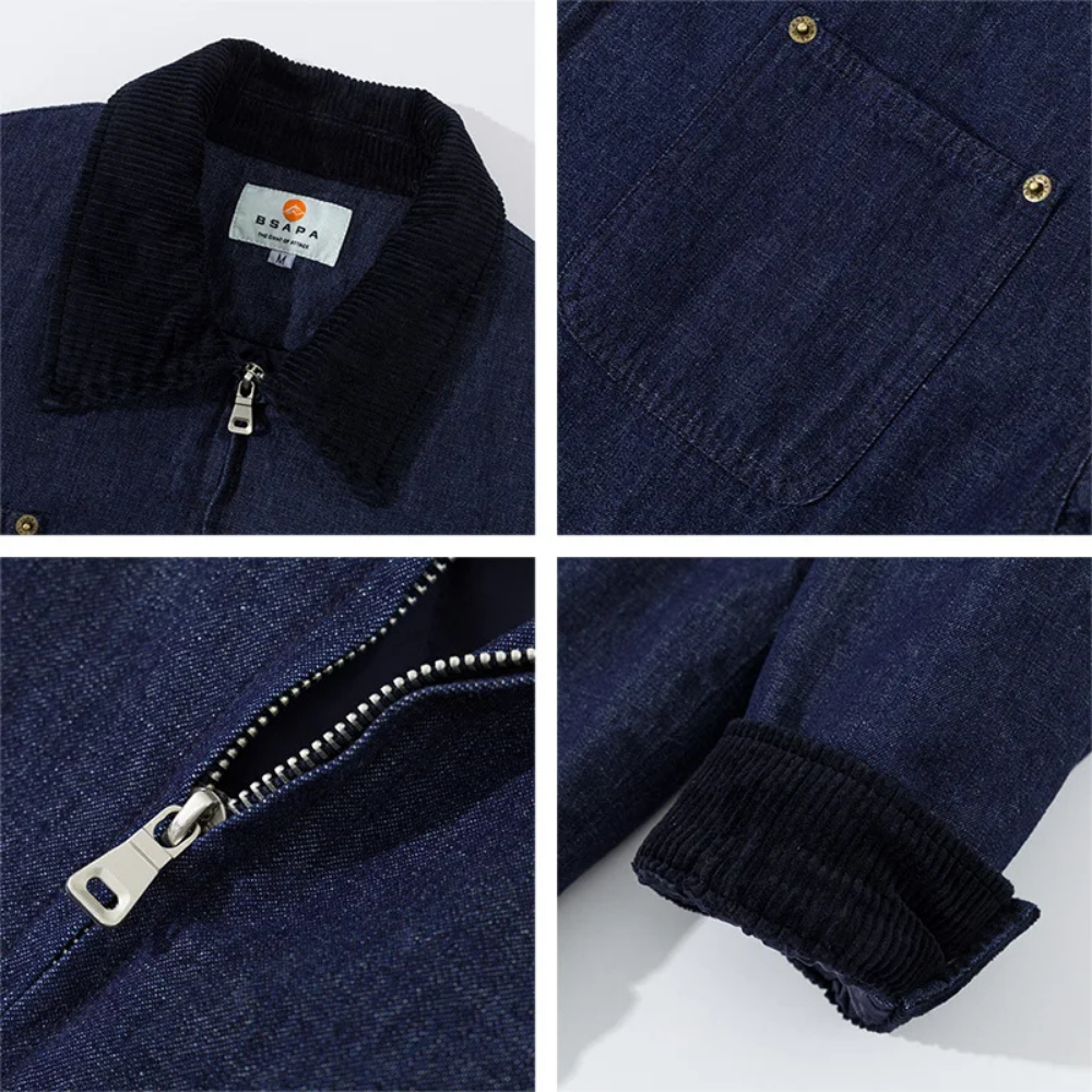 Double Pocket Switching Denim Zipup Jacket