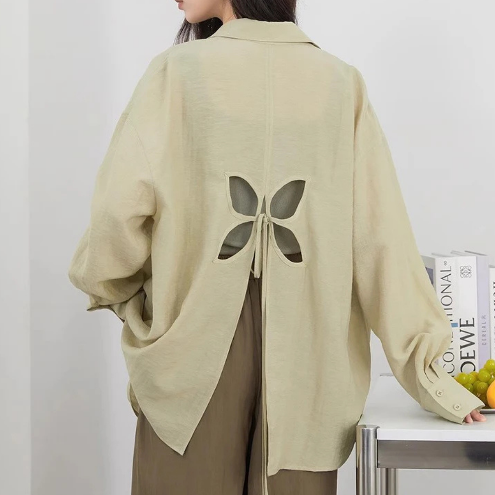 Long Sleeve Back Hollow Out Shirts