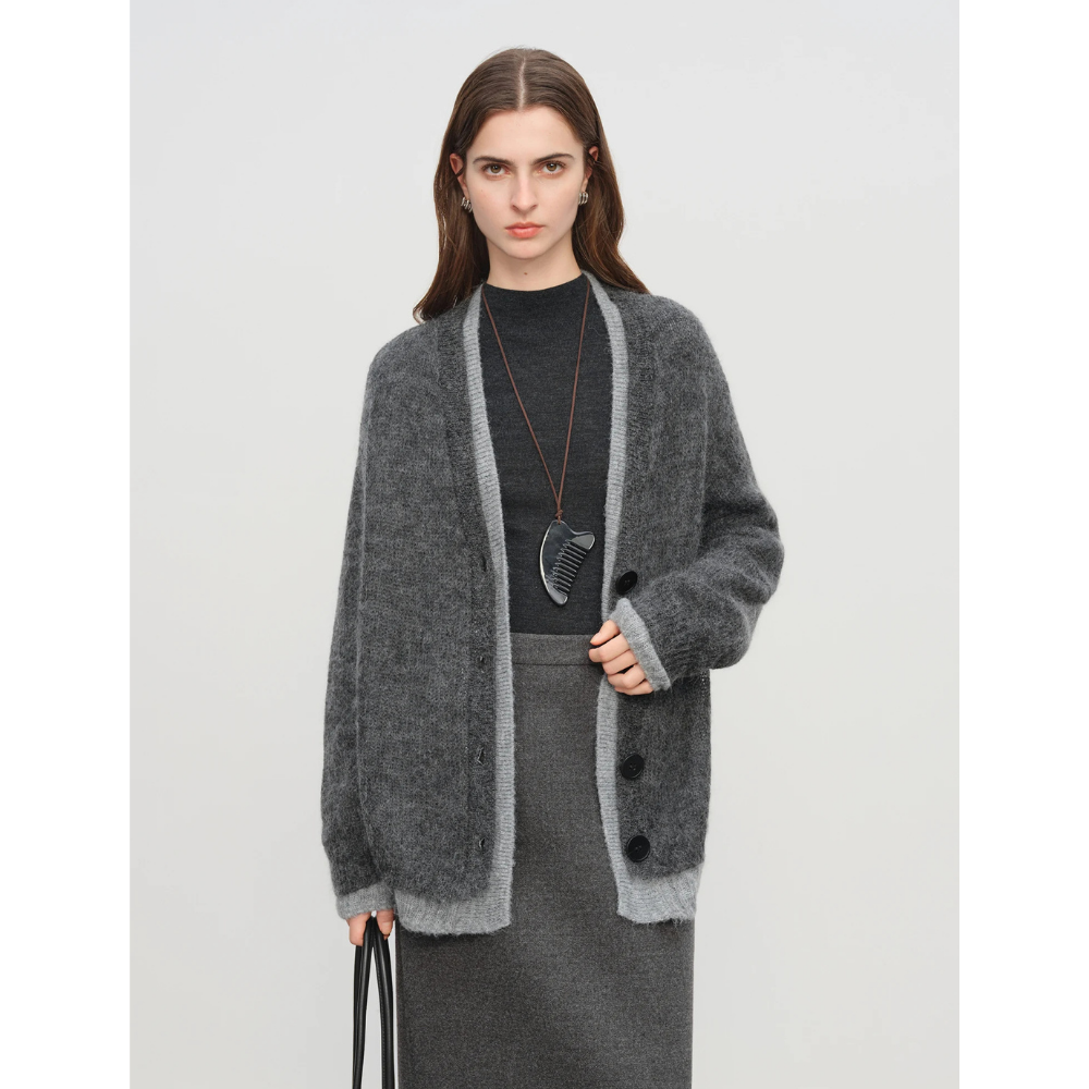 Mohair Wool Blend V-Neck Cardigan