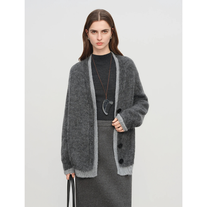 Mohair Wool Blend V-Neck Cardigan