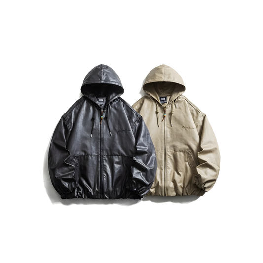 Fake Leather Hooded Jacket